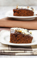 Sticker - Gingerbread cake with chocolate and hazelnuts. Selective focus