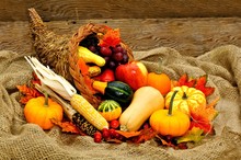 Harvest Or Thanksgiving Cornucopia Filled With Vegetables