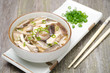 Chinese food - soup with chicken, shiitake and greens