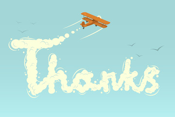 Wall Mural - Biplane with word Thanks. Vector illustration.