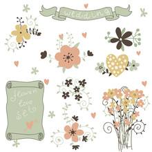 Retro Flowers In Vector. Cute Floral Bouquets. 