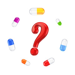 Sticker - Colorful pills around query mark.