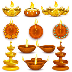 Poster - Collection of Diwali Decorated Diya