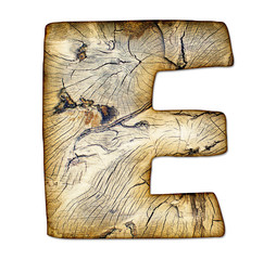 Wood textured alphabet - letter E, isolated with a clipping path