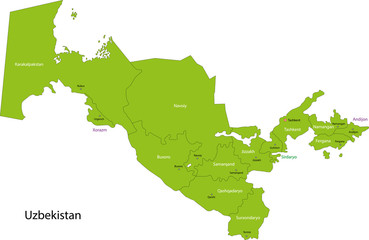 Canvas Print - Green Uzbekistan map