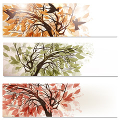 Poster - Brochure vector set in floral style with abstract trees