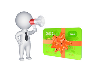 Canvas Print - 3d person with megaphone and credit card.