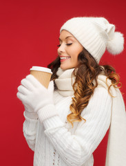 Poster - woman in hat with takeaway tea or coffee cup