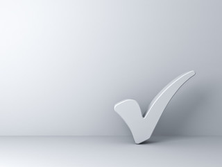 Fototapete - White check mark on empty white wall background