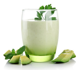 Fototapete - Fresh avocado smoothie isolated on white