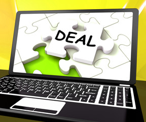 Canvas Print - Deal Laptop Shows Trade Deals Contract Or Dealing Online