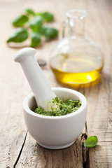 Sticker - pesto sauce in mortar