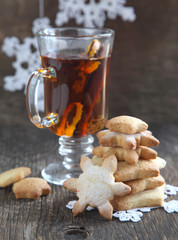 Christmas cookies and spiced tea. Selective focus