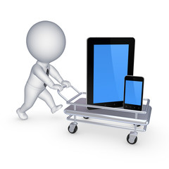 Canvas Print - Tablet PC and cellphone on pushcart.