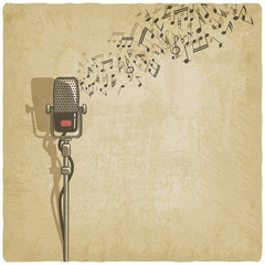 Vintage background with microphone - vector illustration