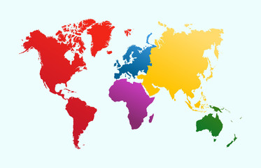 Poster - World map, colorful continents atlas EPS10 vector file.