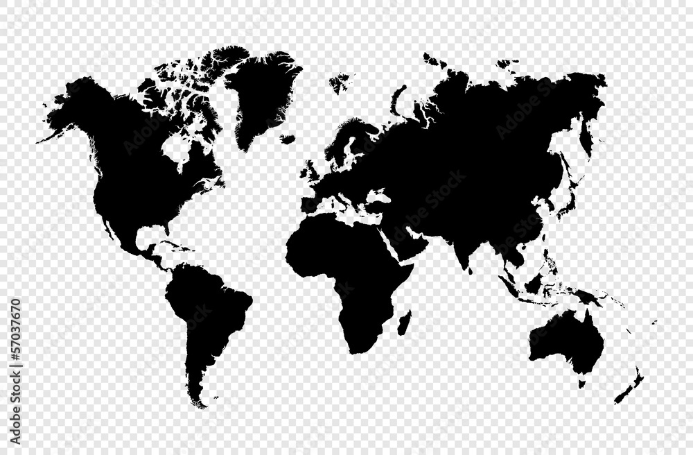 Black silhouette isolated World map EPS10 vector file. - obrazy, fototapety, plakaty 