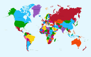 Poster - World map, colorful countries atlas EPS10 vector file.