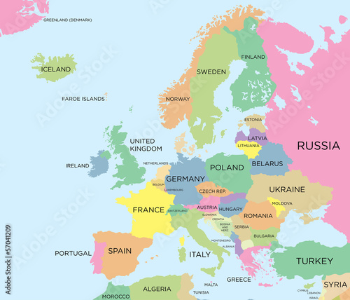 Nowoczesny obraz na płótnie Coloured political map of Europe