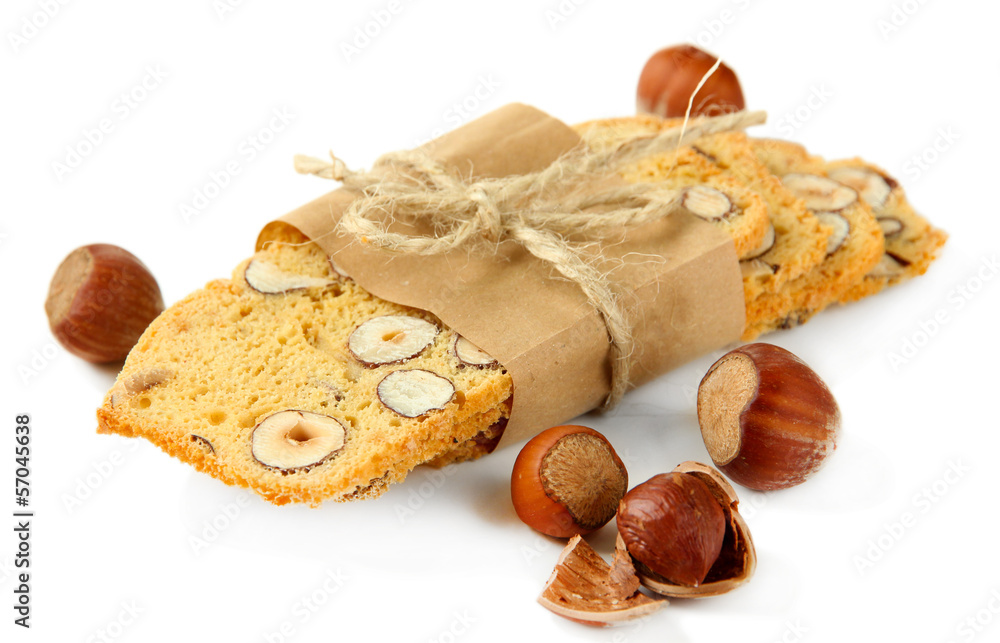 Biscotti with  nuts, isolated on white