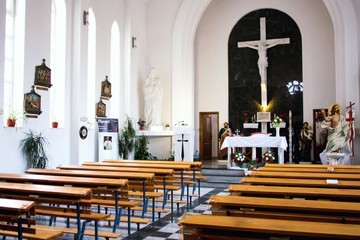 Empty catholic church before mass