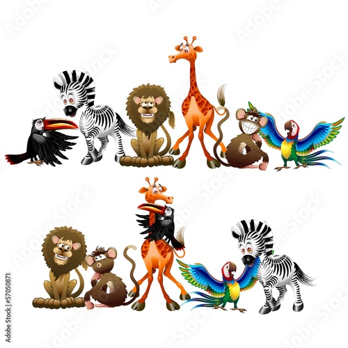 Obraz w ramie Wild Animals Cartoon-Animali Selvaggi Cartoon-Vector