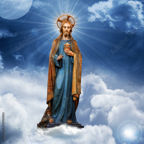 Fotoboard na płycie Jezus Chrystus statua niebieskie niebo chmury tle