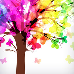 Wall Mural - abstract background, tree with butterflys branches.