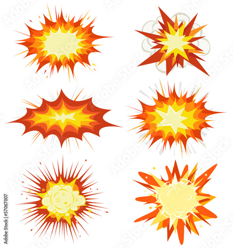 Fotografie, Obraz Comic Book Explosion, Bombs And Blast Set