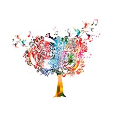 Wall Mural - Colorful vector tree background with hummingbirds