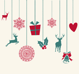 Merry Christmas hanging decoration elements composition.