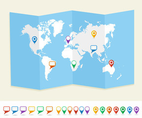 Poster - World map GPS location pins travel concept EPS10 vector file.