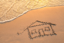 House Painted On Beach Sand.
