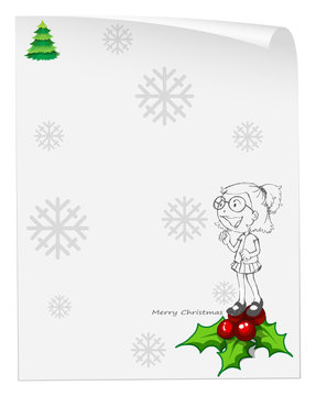 A christmas card template with a smiling girl above the poinsett