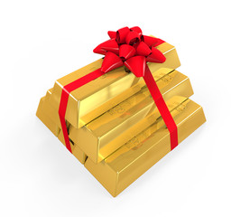 Sticker - Stacked Gold Bars with Red Ribbon