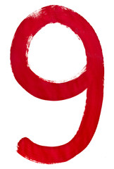 Wall Mural - red Arabic numeral 9 written by hand