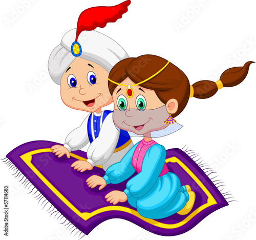 Obraz w ramie Aladdin on a flying carpet traveling