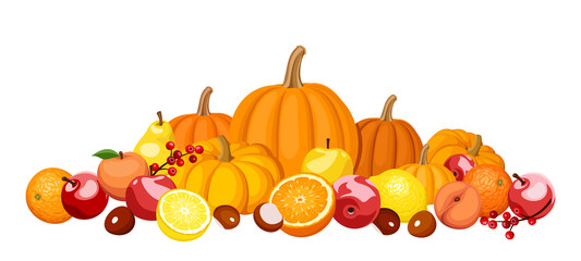 Wall Mural - Autumn fruits and vegetables. Vector illustration.