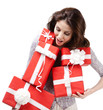 © Karramba Production - Pretty woman hands a number of boxes with presents, isolated