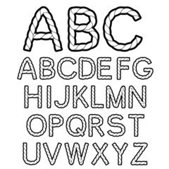 Wall Mural - Vector black white rope font alphabet