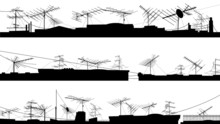 Set Of Silhouettes Of Roof With Antennas.