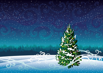 Sticker - Winter landscape and snowy fir.