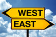 east or west, opposite signs
