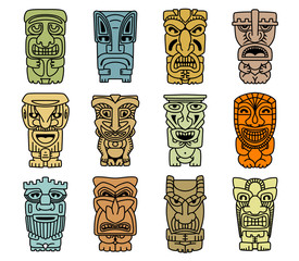 Wall Mural - Tribal masks of idols and demons