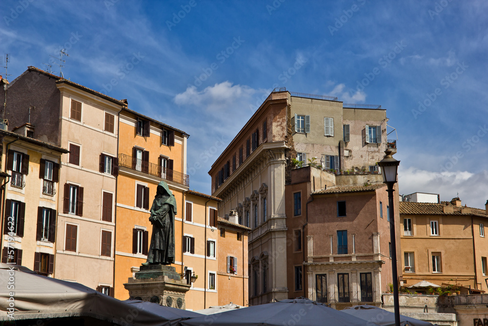 Piazza Campo de Fiori and Giordano Bruno statue in Rome, Italy - obrazy, fototapety, plakaty 