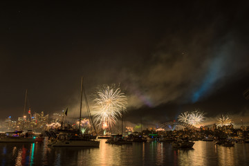 Wall Mural - Firework and light show during International fleet review in Syd