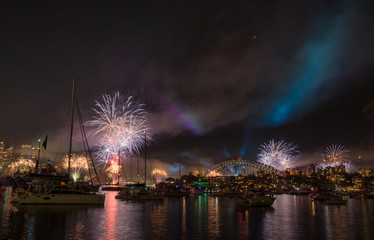 Wall Mural - Firework and light show during International fleet review in Syd