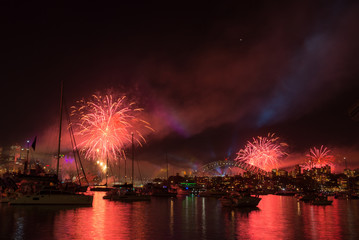 Wall Mural - Firework and light show during International fleet review in Syd