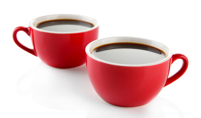 Canvas Print - Red cups of strong coffee isolated on white