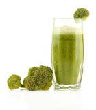 Fototapeta Kuchnia - Glass of green vegetable juice and broccoli isolated on white